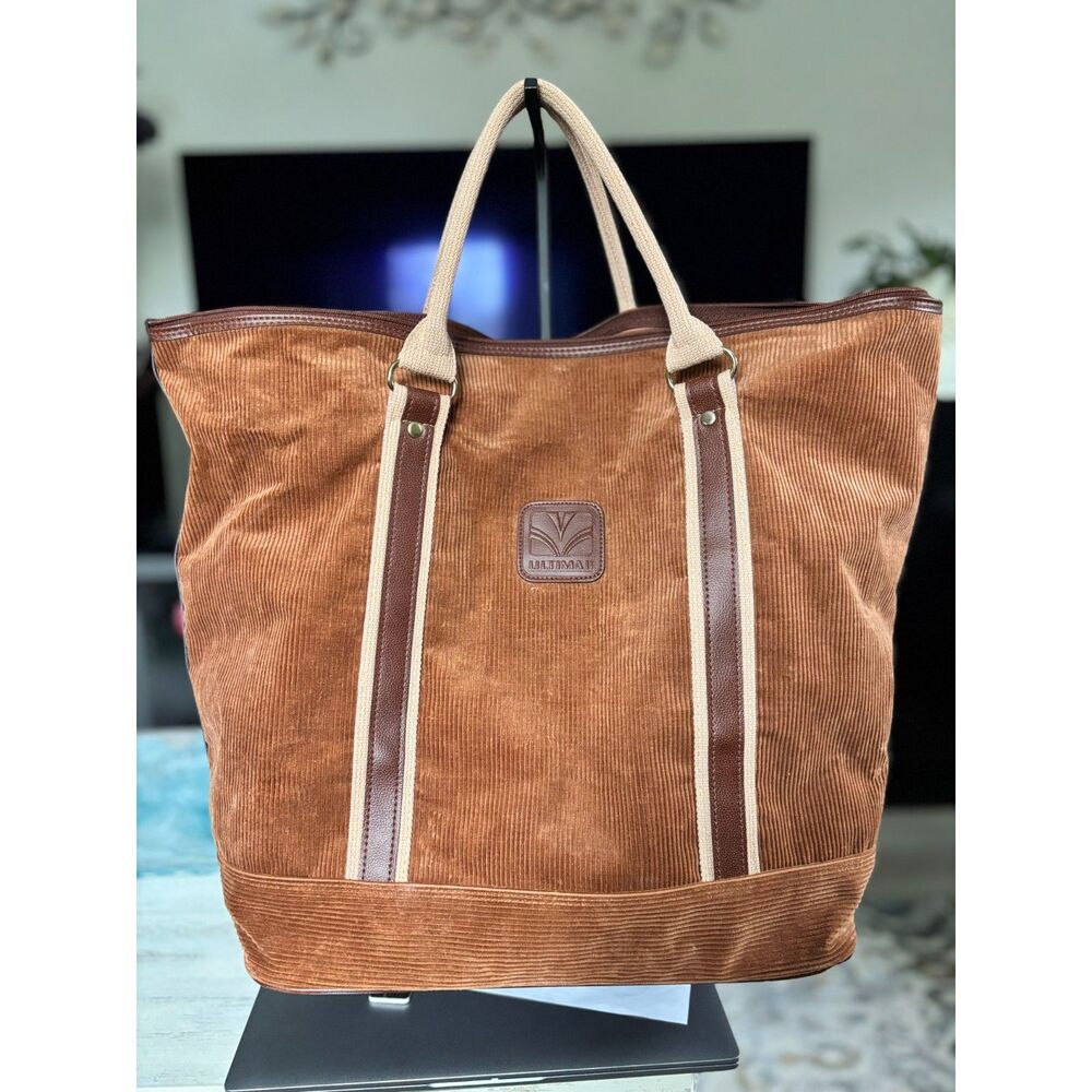 Vintage Ultima II 1970's Corduroy Weekend Brown/Tan Zipper Carryon